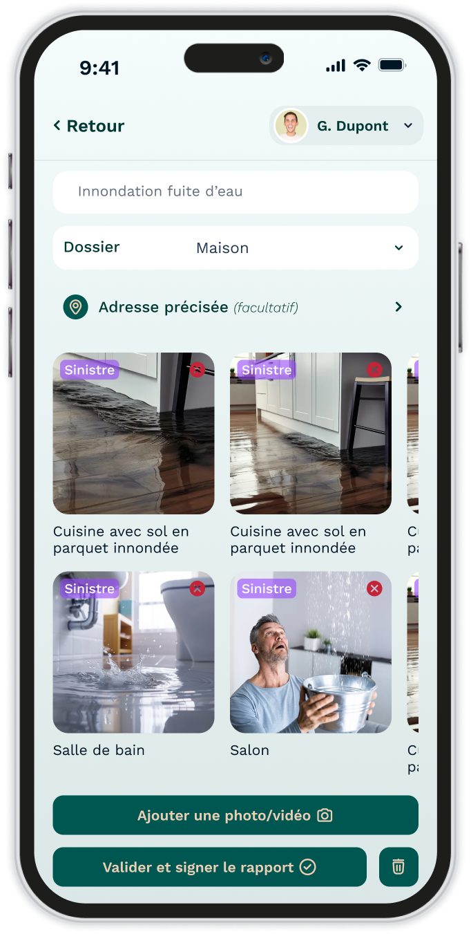 Application Constat photo dégât des eaux, fuite